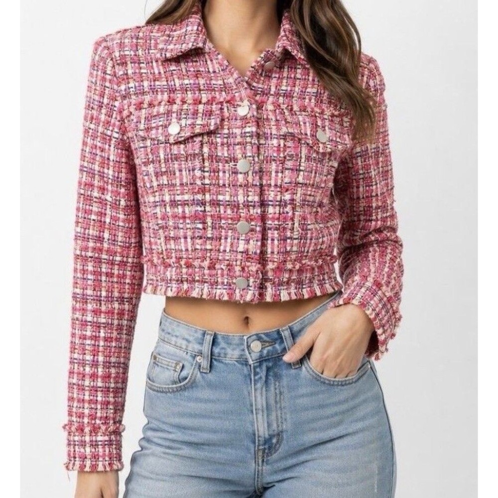 HOUSE OF HARLOW 1960 BARBIE BARBIECORE PINK TWEED CROP JACKET BLAZER LARGE